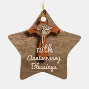 Priest 12th Ordination Anniversary Rose and Rosary Ceramic Tree Decoration