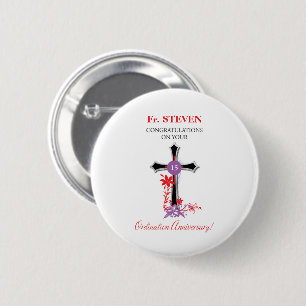 Priest 15th Ordination Anniversary Black Cross 6 Cm Round Badge