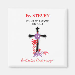 Priest 15th Ordination Anniversary Black Cross Magnet