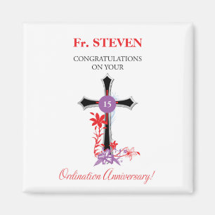 Priest 15th Ordination Anniversary Black Cross Magnet