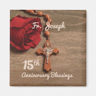 Priest 15th Ordination Anniversary Rose and Rosary Magnet