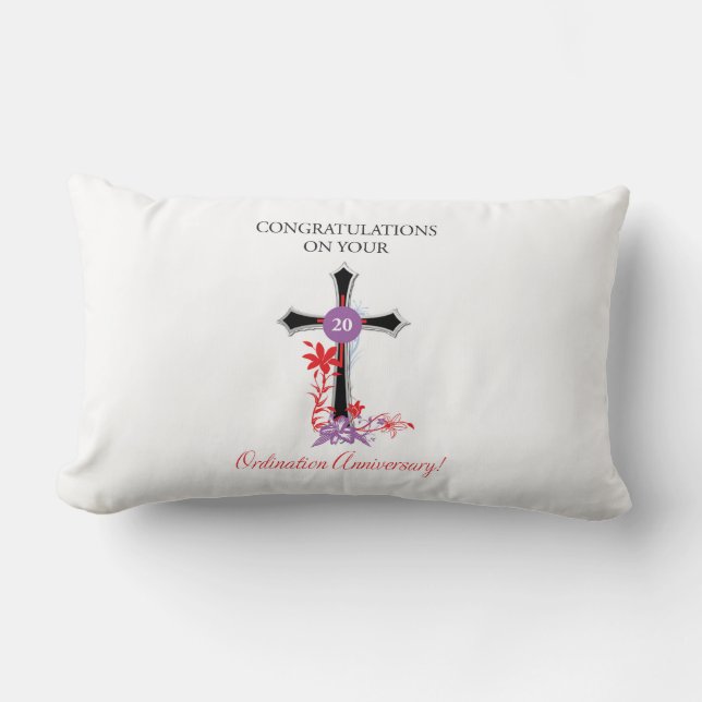 Priest 20th Ordination Anniversary Black Cross Lumbar Cushion (Front)