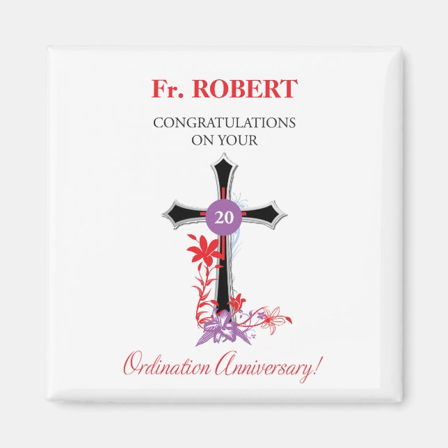 Priest 20th Ordination Anniversary Black Cross Magnet (Front)