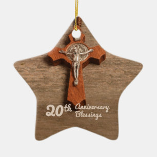 Priest 20th Ordination Anniversary Rose and Rosary Ceramic Tree Decoration
