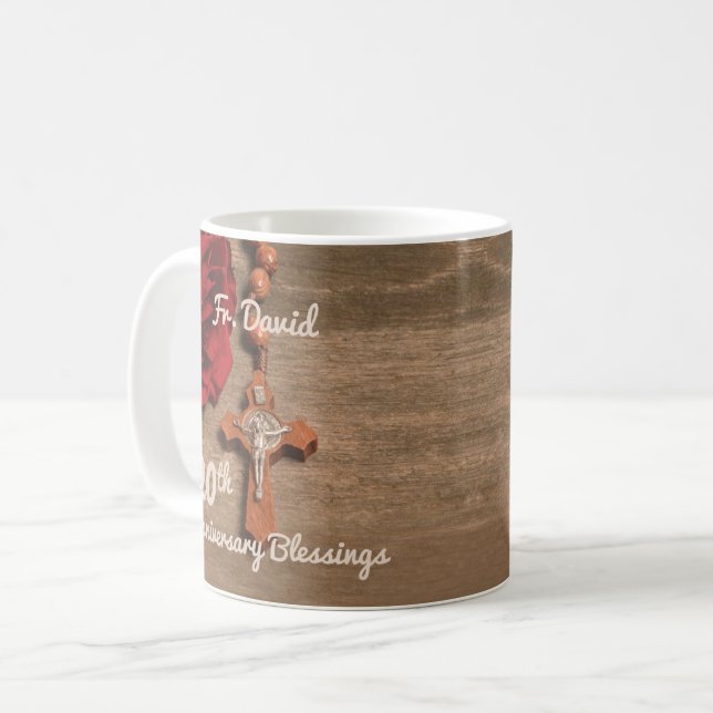 Priest 20th Ordination Anniversary Rose and Rosary Coffee Mug (Front Left)