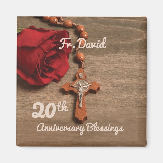 Priest 20th Ordination Anniversary Rose and Rosary Magnet (Front)