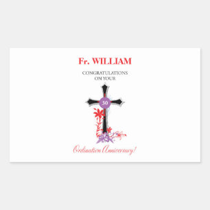 Priest 30th Ordination Anniversary Black Cross Rectangular Sticker