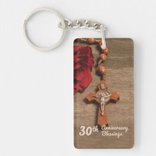 Priest 30th Ordination Anniversary Rose and Rosary Key Ring