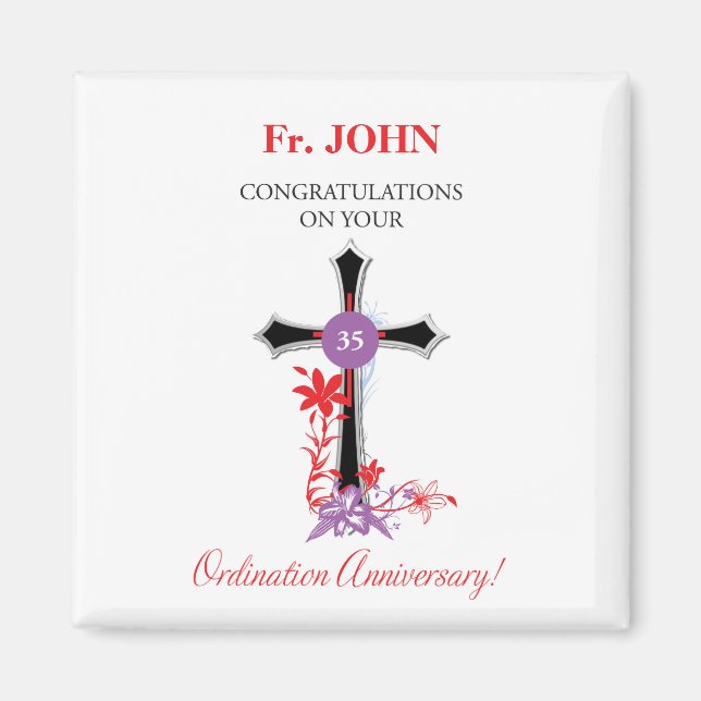 Priest 35th Ordination Anniversary Black Cross Magnet (Front)