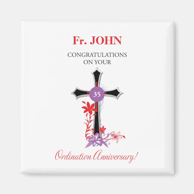 Priest 35th Ordination Anniversary Black Cross Magnet (Front)