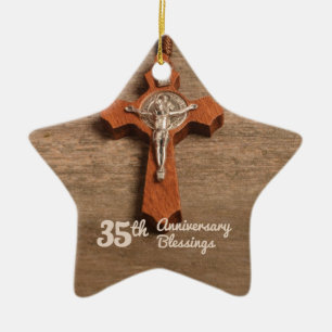 Priest 35th Ordination Anniversary Rose and Rosary Ceramic Tree Decoration