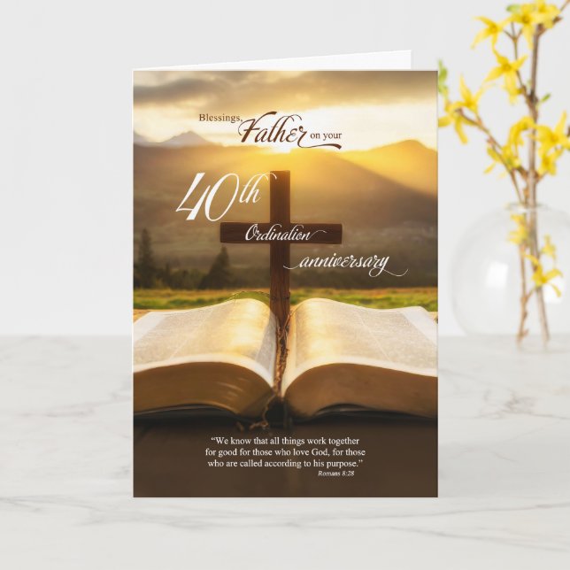 Priest 40th Ordination Anniversary Bible Card (Yellow Flower)