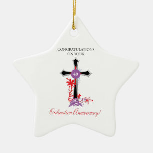 Priest 40th Ordination Anniversary Black Cross Ceramic Tree Decoration