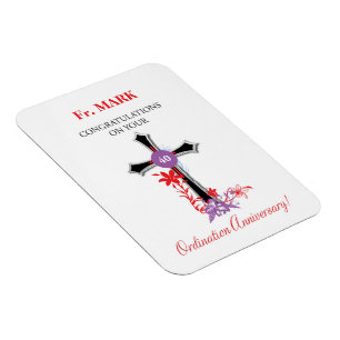 Priest 40th Ordination Anniversary Black Cross Magnet