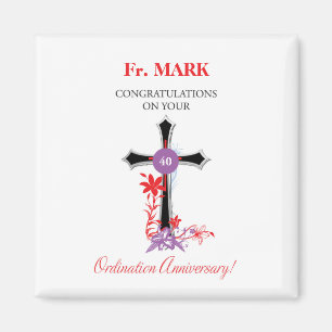 Priest 40th Ordination Anniversary Black Cross Magnet
