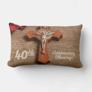 Priest 40th Ordination Anniversary Rose and Rosary Lumbar Cushion