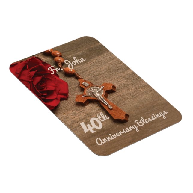Priest 40th Ordination Anniversary Rose and Rosary Magnet (Right Side)