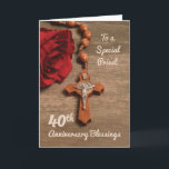 Priest 40th Ordination Anniversary Rose & Rosary Card<br><div class="desc">A wooden rosary crucifix is seen next to a beautiful red rose. Handsome card to celebrate with a priest on his 40th Anniversary of Ordination.</div>