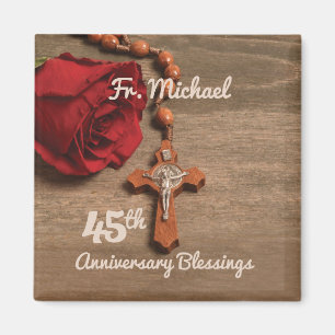 Priest 45th Ordination Anniversary Rose and Rosary Magnet