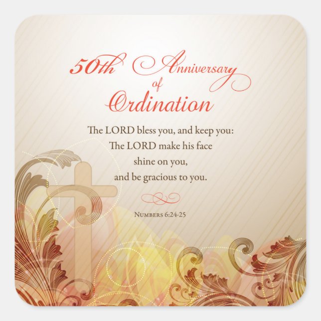 Priest, 50th Anniversary of Ordination Blessing Square Sticker (Front)