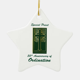 Priest 50th Anniversary of Ordination Leather Look Ceramic Tree Decoration