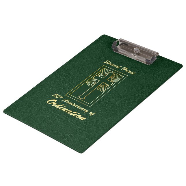 Priest 50th Anniversary of Ordination Leather Look Clipboard (Angled)
