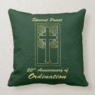 Priest 50th Anniversary of Ordination Leather Look Cushion