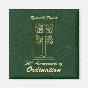 Priest 50th Anniversary of Ordination Leather Look Magnet
