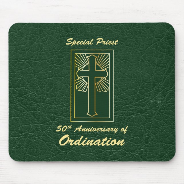 Priest 50th Anniversary of Ordination Leather Look Mouse Mat (Front)