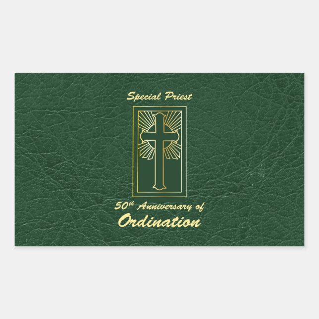 Priest 50th Anniversary of Ordination Leather Look Rectangular Sticker (Front)