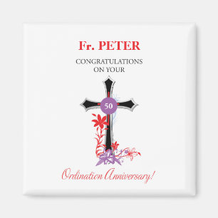 Priest 50th Ordination Anniversary Black Cross Magnet