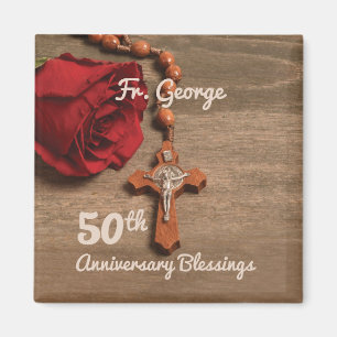 Priest 50th Ordination Anniversary Rose and Rosary Magnet