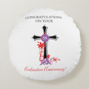 Priest 55th Ordination Anniversary Black Cross Round Cushion