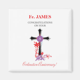 Priest 5th Ordination Anniversary Black Cross Magnet