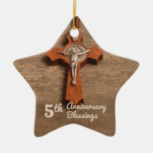 Priest 5th Ordination Anniversary Rose and Rosary Ceramic Tree Decoration