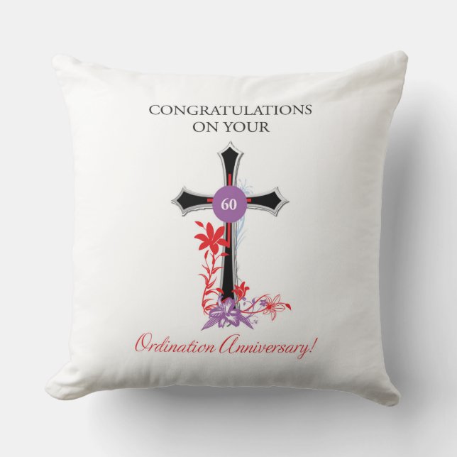 Priest 60th Ordination Anniversary Black Cross Cushion (Front)