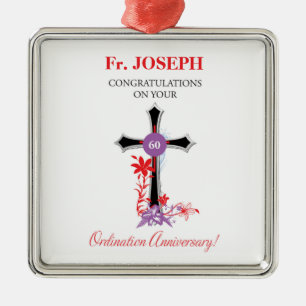 Priest 60th Ordination Anniversary Black Cross Metal Tree Decoration