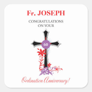 Priest 60th Ordination Anniversary Black Cross Square Sticker