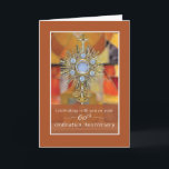 Priest 60th Ordination Anniversary Monstrance Host Card<br><div class="desc">Celebrate 60 years of priestly dedication with this beautifully crafted card. The intricate gold monstrance with the Blessed Sacrament, against a richly coloured stone background, honours the priest's six decades of spiritual leadership. The message inside expresses blessings and gratitude for the priest’s continued faith and fruitful ministry, making it a...</div>