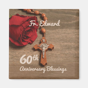 Priest 60th Ordination Anniversary Rose and Rosary Magnet