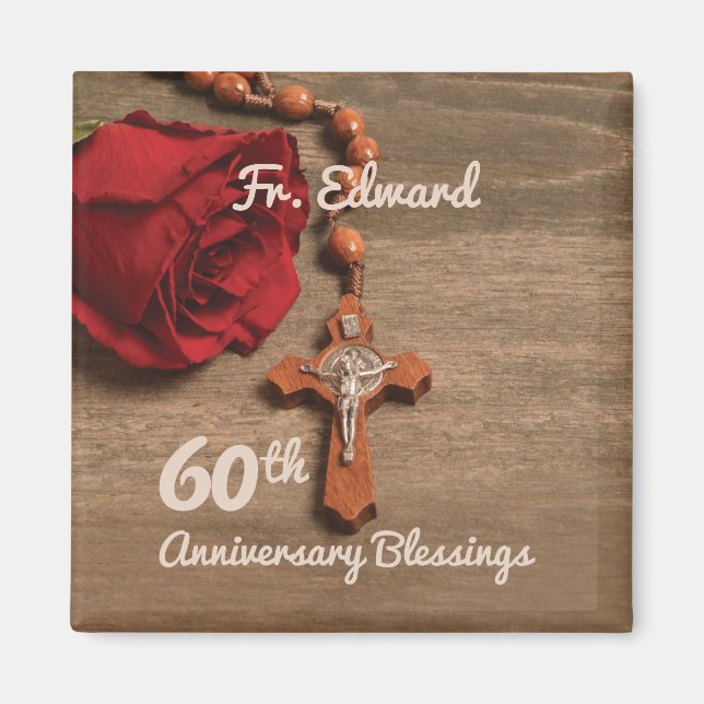 Priest 60th Ordination Anniversary Rose and Rosary Magnet (Front)