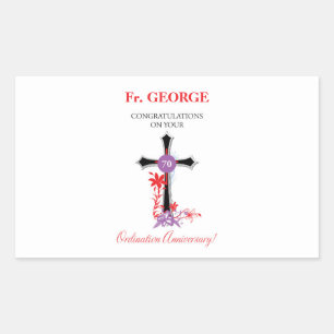 Priest 70th Ordination Anniversary Black Cross Rectangular Sticker