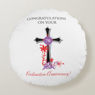 Priest 70th Ordination Anniversary Black Cross Round Cushion