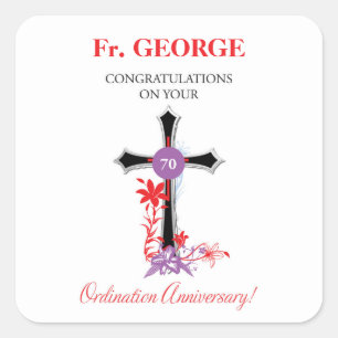 Priest 70th Ordination Anniversary Black Cross Square Sticker