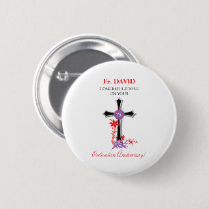 Priest 75th Ordination Anniversary Black Cross 6 Cm Round Badge