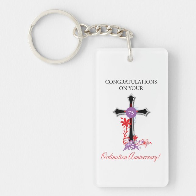 Priest 75th Ordination Anniversary Black Cross Key Ring (Front)