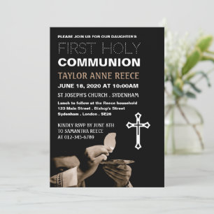 Priest and Crucifix, First Holy Communion Invitation
