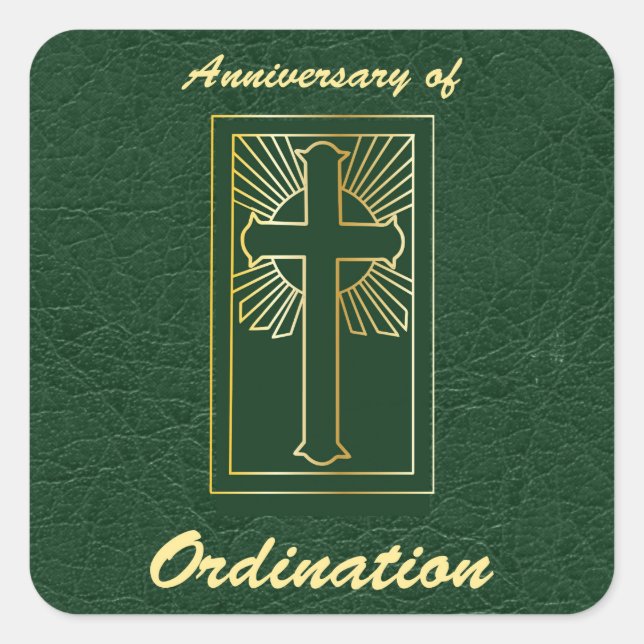 Priest Anniversary of Ordination Leather Look Square Sticker (Front)