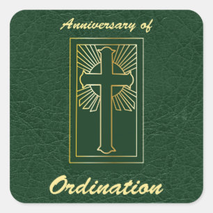 Priest Anniversary of Ordination Leather Look Square Sticker