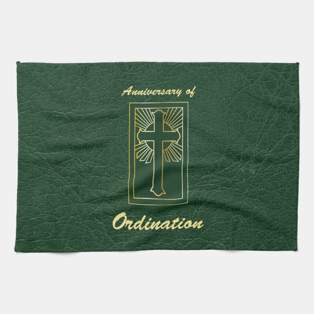 Priest Anniversary of Ordination Leather Look Tea Towel (Horizontal)
